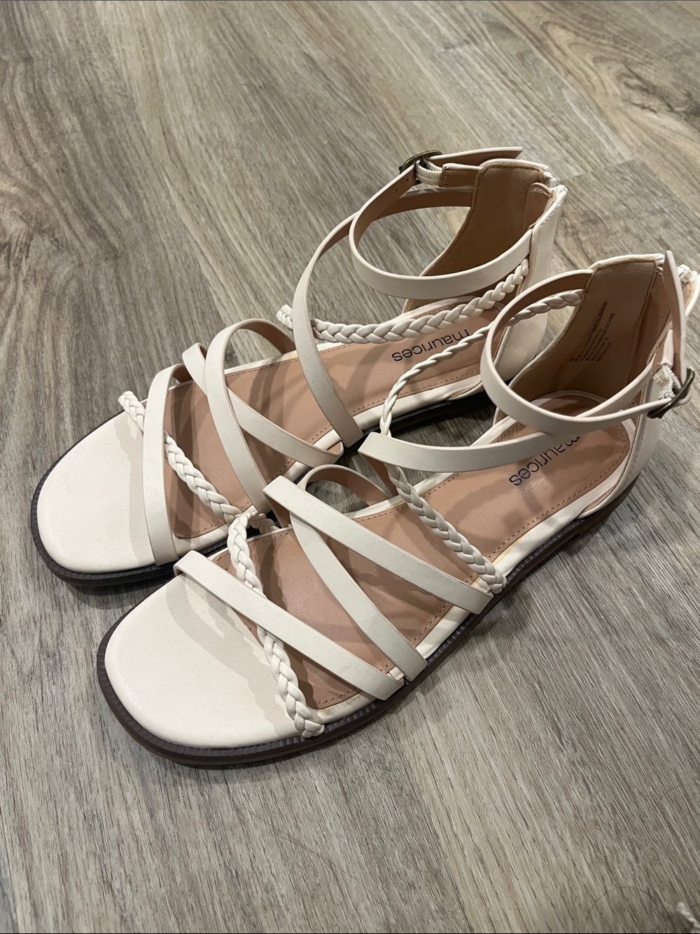 Maurices Cream Braided Strappy Ankle Sandals